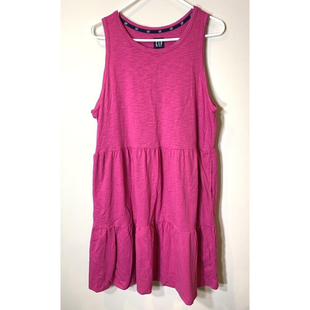 Gap Dress Womens‎ XL Pink Sleeveless Tank Midi Sun Cotton Blend Tiered Pockets